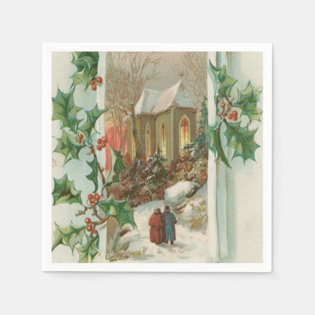 Servilleta De Papel Vintage Christmas Snowy Church (Anverso)