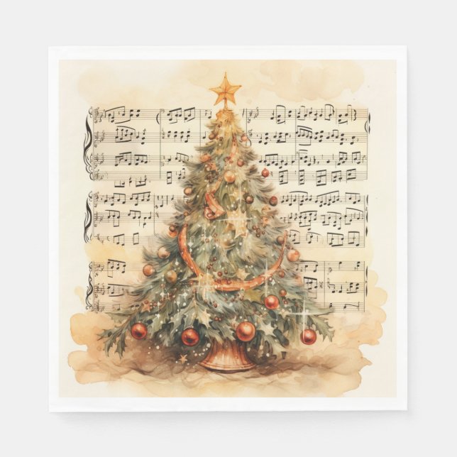 Servilleta De Papel Vintage Christmas Tree & Holiday Music (Anverso)