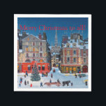 Servilleta De Papel Vintage Christmas Village ¡Feliz Navidad a todos!<br><div class="desc">Vintage Christmas Village Old ilustracion de una escena al aire libre en Navidades.</div>