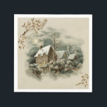 Servilleta De Papel Vintage Christmas Winter Country Napkins<br><div class="desc">Vintage Christmas Winter Country Napkins hermosa casa victoriana antigua con aspecto antiguo con ramas adornadas y sol naciente. ¡No te pierdas los platos de papel!</div>