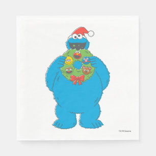 Servilleta De Papel Vintage Cookie Monster Navidades Wreath