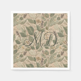Servilleta De Papel Vintage Cottagecore Floral Botánico Verde Salvia