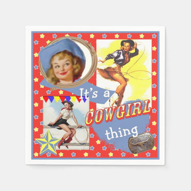 Servilleta De Papel Vintage Cowgirls Roping Fiesta occidental (Anverso)
