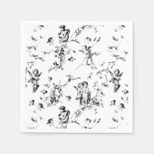 Servilleta De Papel Vintage Cupid Angels Floral Black White Toile