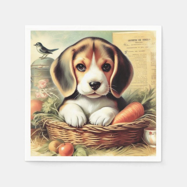 Servilleta De Papel Vintage Cute Beagle Puppy (Anverso)