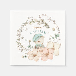 Servilleta De Papel Vintage Cute Bear Florals Verdor Boy Baptism