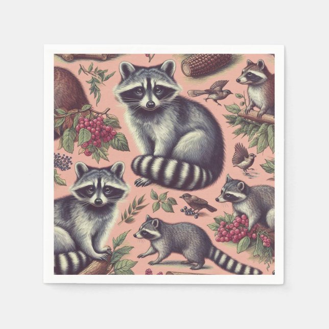 Servilleta De Papel Vintage Cute Racoon (Anverso)