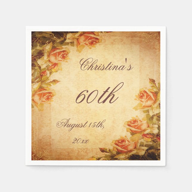 Servilleta De Papel Vintage Damask Shabby Chic Peach Rosas Serviettes (Anverso)