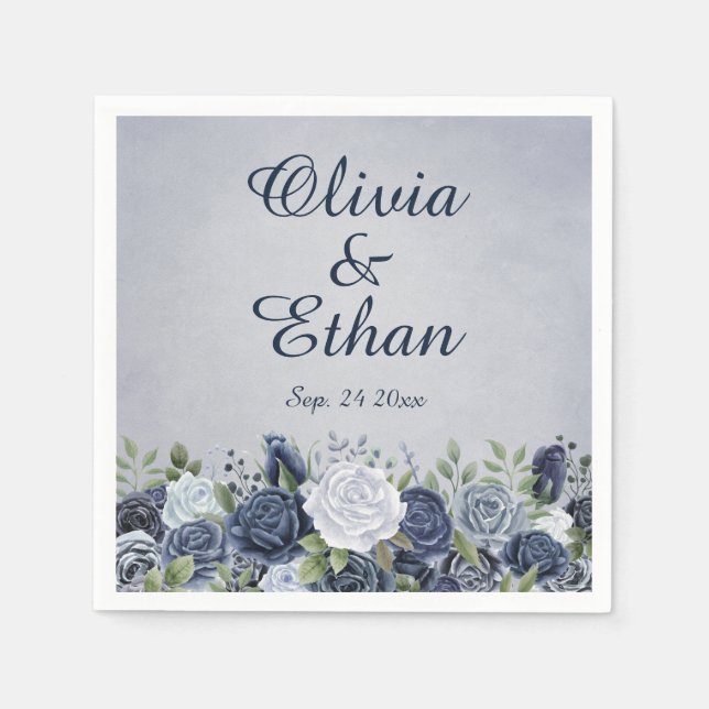 Servilleta De Papel Vintage Dusty Blue Rosas (Anverso)