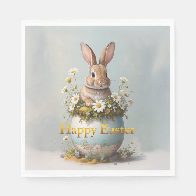 Servilleta De Papel Vintage Easter Bunny with daisies (Anverso)