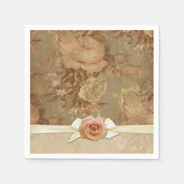 Servilleta De Papel Vintage Elegant Damask Rosas Napkins (Anverso)