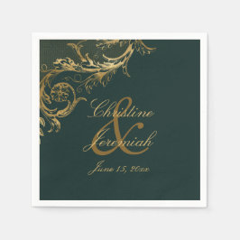 Servilleta De Papel Vintage Emerald Green Gold Floral Damask Wedding