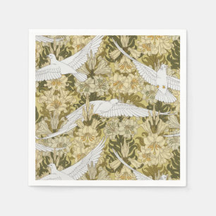Servilleta De Papel Vintage Estampado Floral Verde Salvia Paloma y Lir
