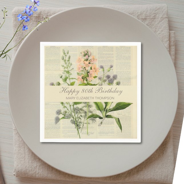 Servilleta De Papel Vintage Floral 80th Birthday (Subido por el creador)