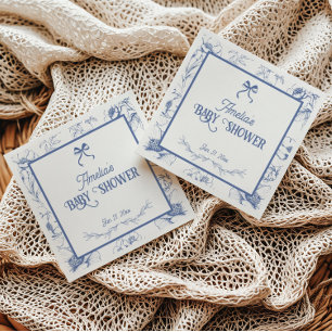 Servilleta De Papel Vintage Floral Blue Ornament Baby Shower Napkins