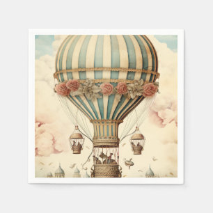 Servilleta De Papel Vintage Floral Blue Stripe Hot Air Balloon