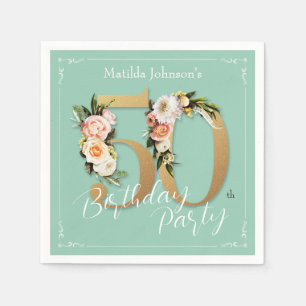Servilleta De Papel Vintage floral de oro de 50 cumpleaños