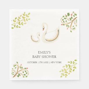 Servilleta De Papel Vintage Floral Greenery Swan Baby Shower