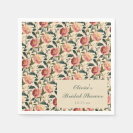 Servilleta De Papel Vintage Floral Ivory Cream Bridal Shower Custom 