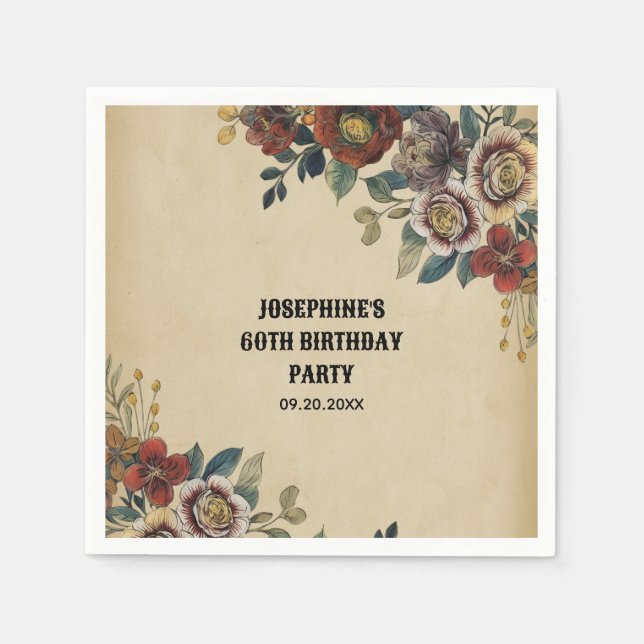 Servilleta De Papel Vintage Flower Birthday  (Anverso)