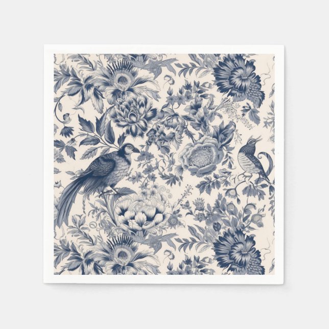 Servilleta De Papel Vintage French Blue Toile Fleurie (Anverso)