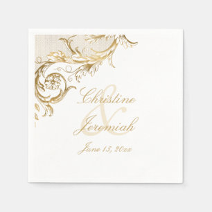 Servilleta De Papel Vintage Gold Floral Damask Script Names Boda