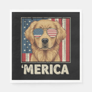 Servilleta De Papel Vintage Golden Retriever 'Bandera Merica