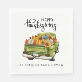 Servilleta De Papel Vintage Green Farm Truck Thankending Harvest