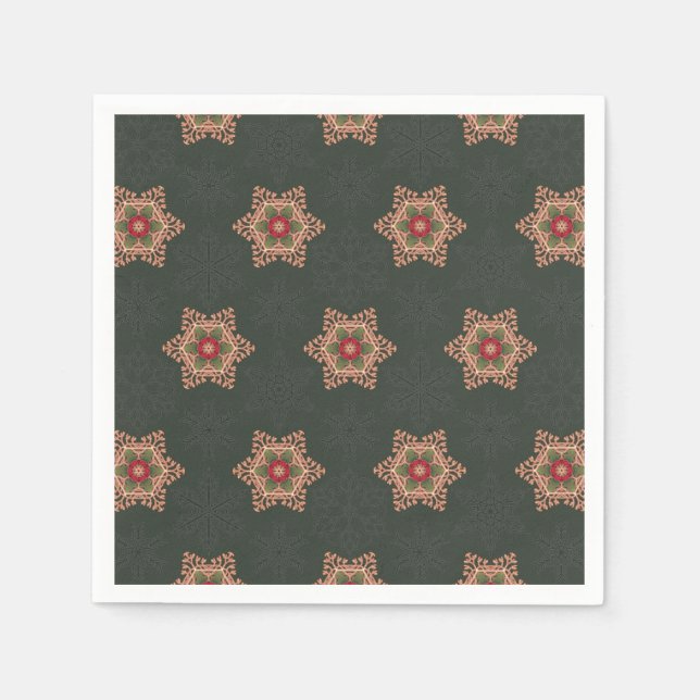 Servilleta De Papel Vintage Green Navidades Holly Celtic Star Pattern (Anverso)