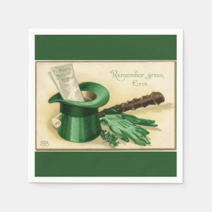 Servilleta De Papel Vintage Green Top Hat Glove Pipe Shamrock Paper