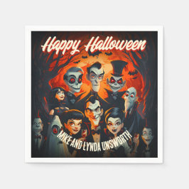 Servilleta De Papel Vintage Halloween 1950 con disfraces y cócteles