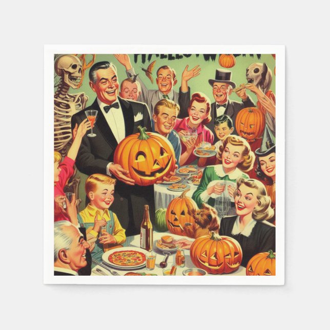 Servilleta De Papel Vintage Halloween Party Ilustracion (Anverso)