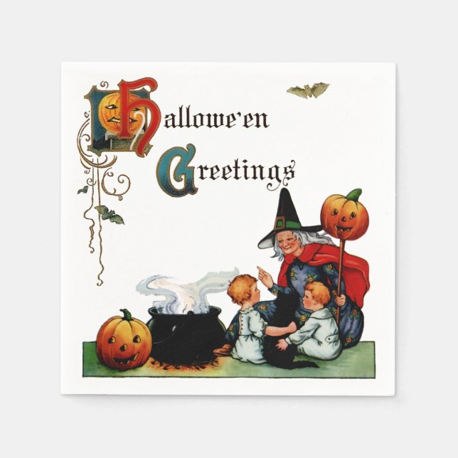Servilleta De Papel Vintage Halloween Witch Napkin (Anverso)