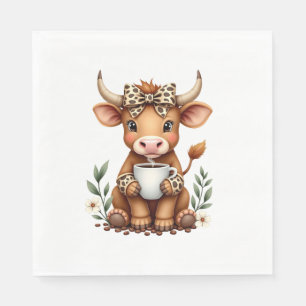 Servilleta De Papel Vintage Highland Cow Amante del Café Acuarela Boni