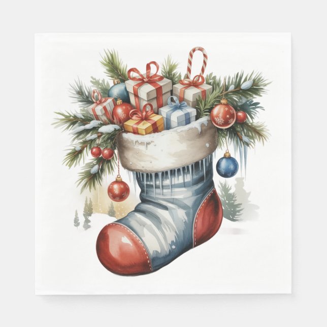 SERVILLETA DE PAPEL VINTAGE HOLIDAY CHRISTMAS STOCKING & PRESENTS (Anverso)