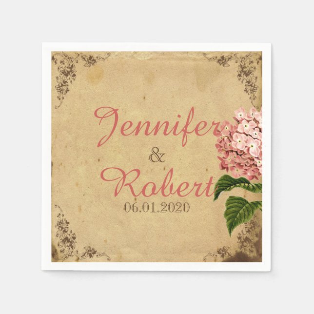Servilleta De Papel Vintage Hydrangea Boda Napkin (Anverso)