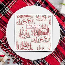 Servilleta De Papel Vintage Ilustracion Reno y Casas Invierno