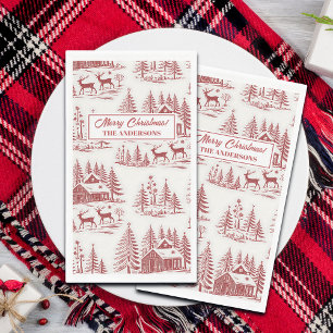 Servilleta De Papel Vintage Ilustracion Reno y Casas Invierno