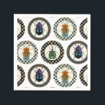 Servilleta De Papel Vintage Insects Colorful Beetles Science<br><div class="desc">Diversos escarabajos vintage coloridos en el círculo de los puntos polka con fondo blanco. Para el entomólogo o el amante inusual de la vida salvaje.</div>