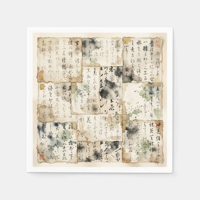 Servilleta De Papel Vintage Japanese Calligraphy Art (2) (Anverso)