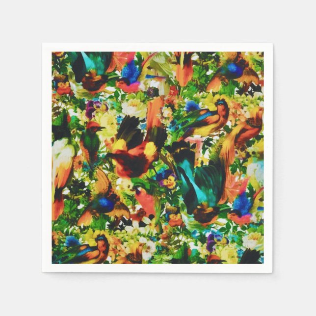 Servilleta De Papel Vintage Jungla Tropical Parrots salvajes (Anverso)