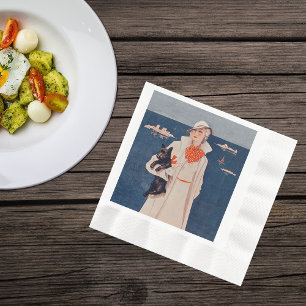 Servilleta De Papel Vintage Lady White Suite Scotty Terrier Dog Ocean