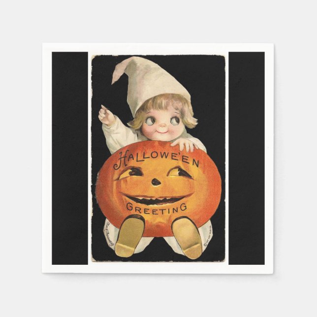 Servilleta De Papel Vintage Little Girl Big Halloween (Anverso)