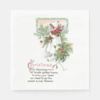 Vintage Merry Christmas Blessing Card Floral Poem