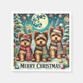 Servilleta De Papel Vintage Merry Christmas Terrier Yorskhire Yorkie
