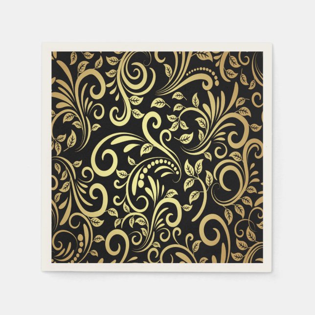 Servilleta De Papel Vintage Moda Girly Gold Swirls (Anverso)