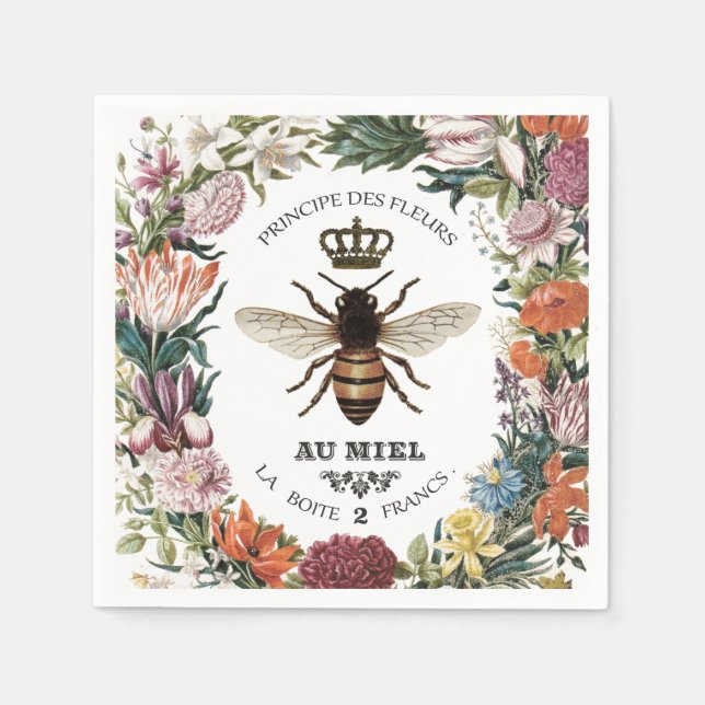SERVILLETA DE PAPEL VINTAGE MODERNA BOTANICAL QUEEN BEE (Anverso)