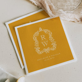 Servilleta De Papel Vintage Monogram Crest Marigold Yellow Wedding