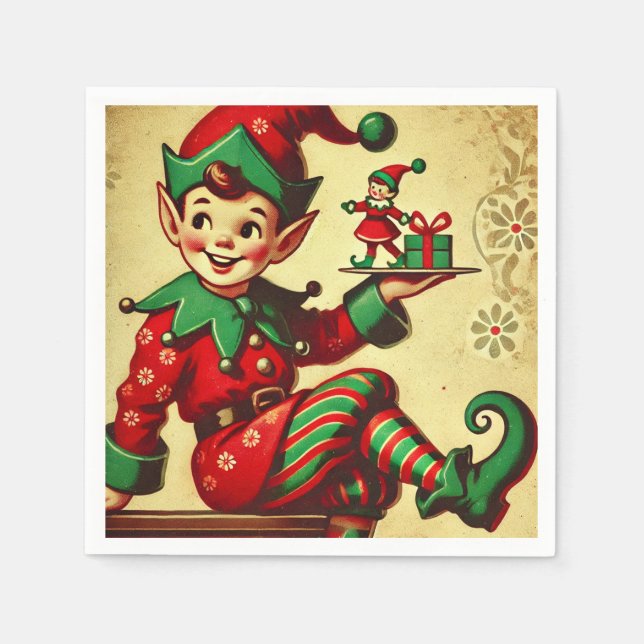 Servilleta De Papel Vintage Navidad Elves Santa Cookie (Anverso)