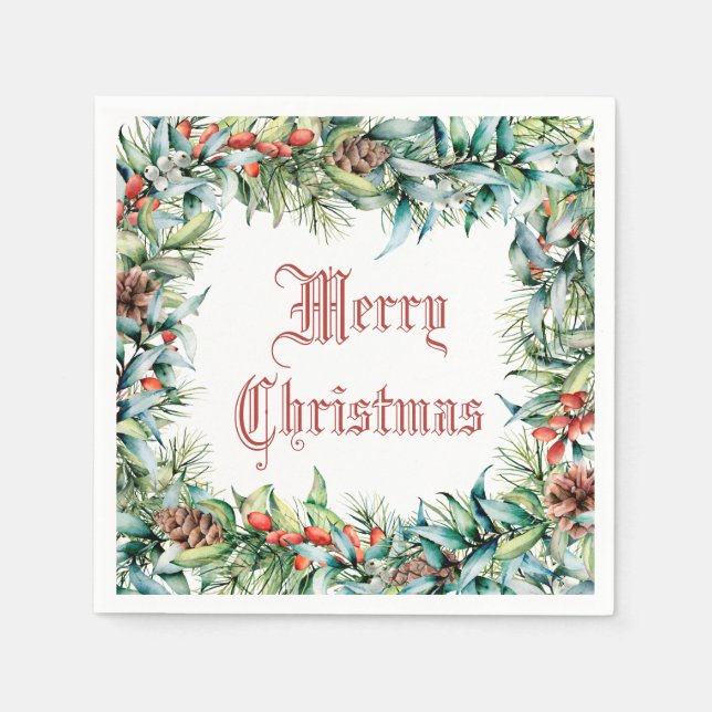 Servilleta De Papel Vintage Navidad Foliage and Berries (Anverso)